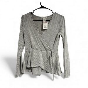 T.J.Maxx Black and White Striped Wrap Blouse